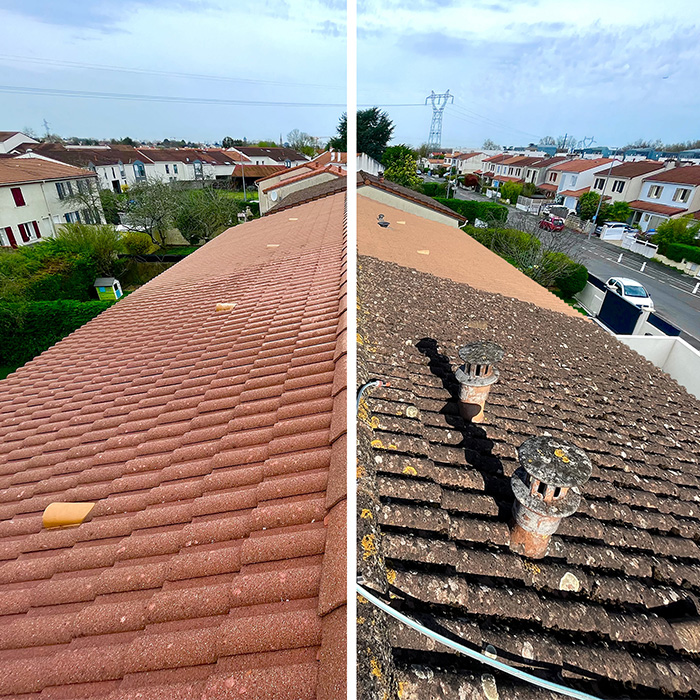 nettoyage anti-mousse sur une toiture en tuiles près de Nantes (44)